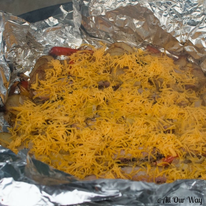 Cheesy potatoes with peppers to go along with the Asian barbecued ribs. 