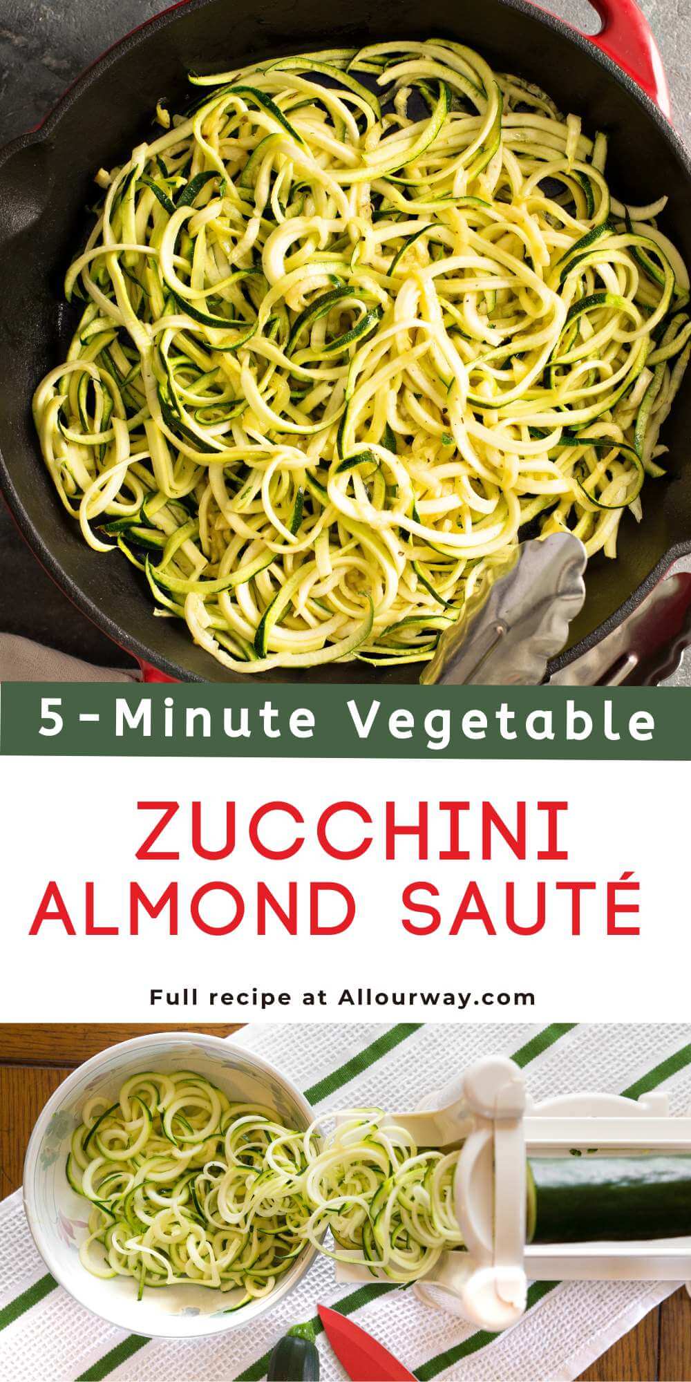 Pinterest image with title overlay for Zucchini Almond Sauté recipe.
