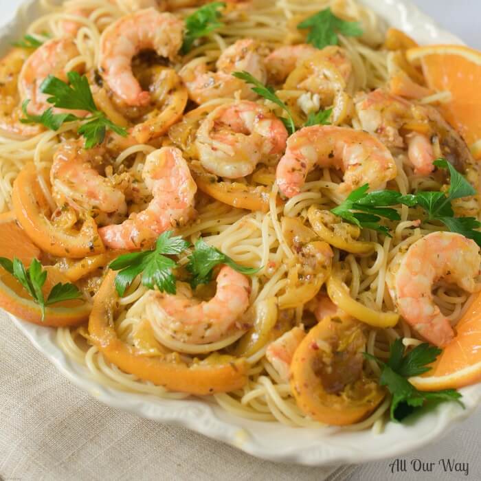 One Pan Orange Lemon Shrimp A Citrusy Touch of Capri is a light yet tasty seafood pasta dish. Try it and it will become a favorite. 