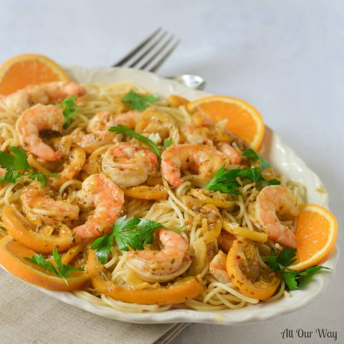 One Pan Lemon Orange Shrimp A Citrusy Touch of Capri. A light pasta dish that's full of flavor. 