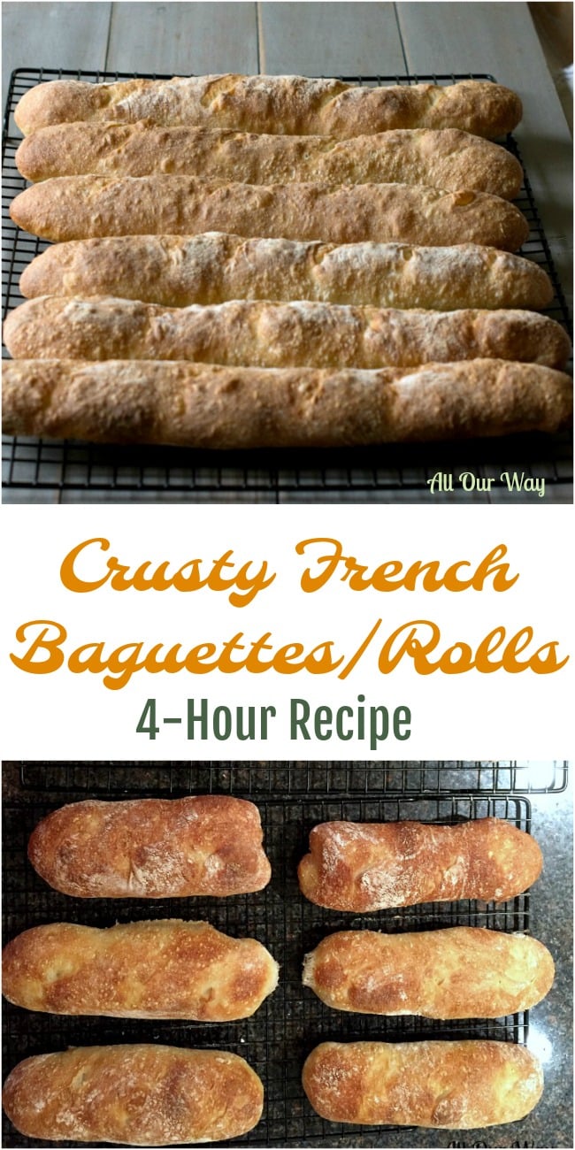 Crusty French Baguettes - 4 Hour recipe, no starter needed. #baguette #French_bread #yeast_rolls #yeast_bread