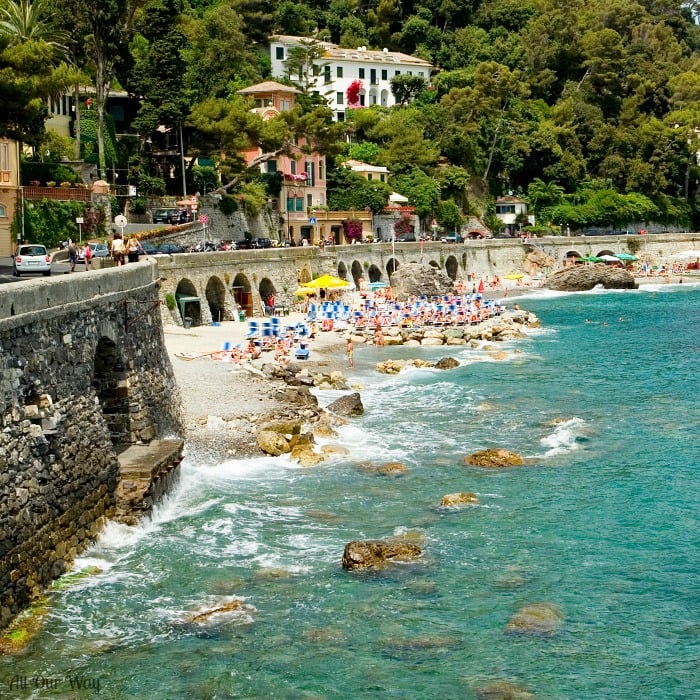 Genoa Province, Liguria, Italy, Italian Riviera, people on the beach. 