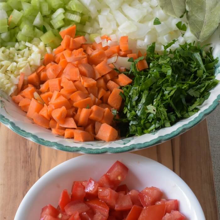 vegetables in bowls for the Ossobuco alla Milanese