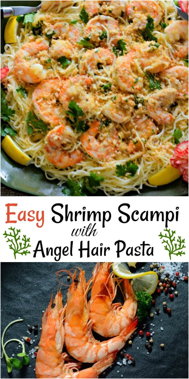 Our shrimp scampi recipe uses a few kitchen tricks to ensure that the shrimp is juicy and tender with enough sauce to flavor the angel hair pasta. The shrimp is brined and then poached in the wine stock sauce. Slice the garlic, so the sauce is not bitter or grainy. A satisfying seafood pasta dish that is easy enough for a weeknight but tastes special enough for company