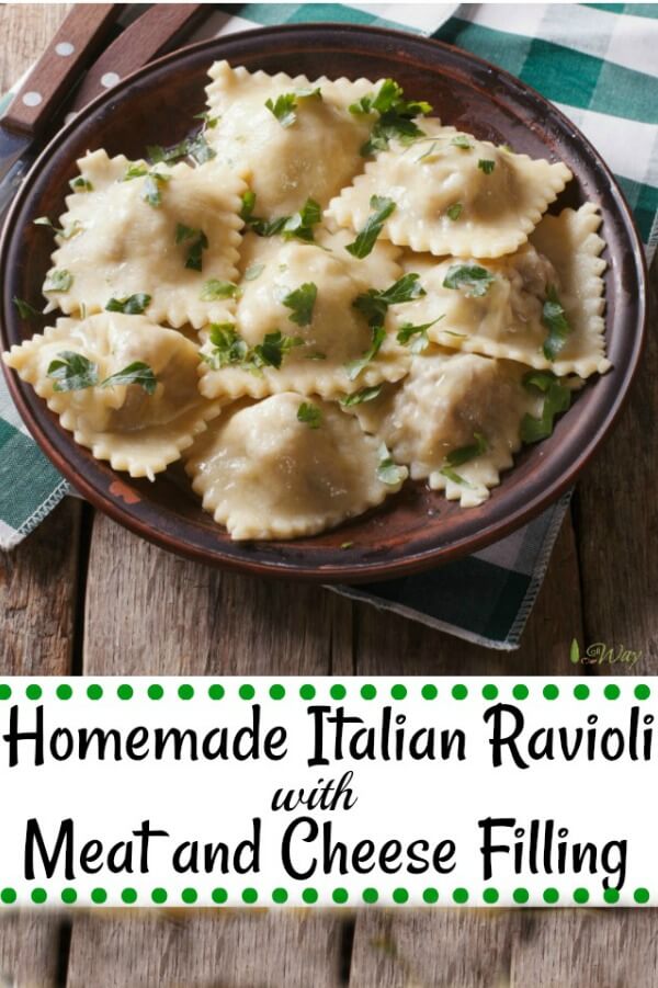 Homemade Italian Ravioli with meat and cheese filling is easy to make at home and we take you step by step from making the pasta all the way to the filling. They freeze nicely so you always have homemade ravioli on hand. #ravioli, #homemaderavioli, #meatandcheesefilling, #fillingfor_ravioli, #homemadepastadough, #raviolidough, #Howtomakeravioli, #freezingravioli, #meatravioli, #allourway