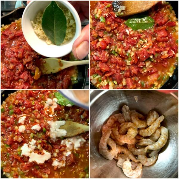 Collage of second set of steps for making Spicy Shrimp Creole. 