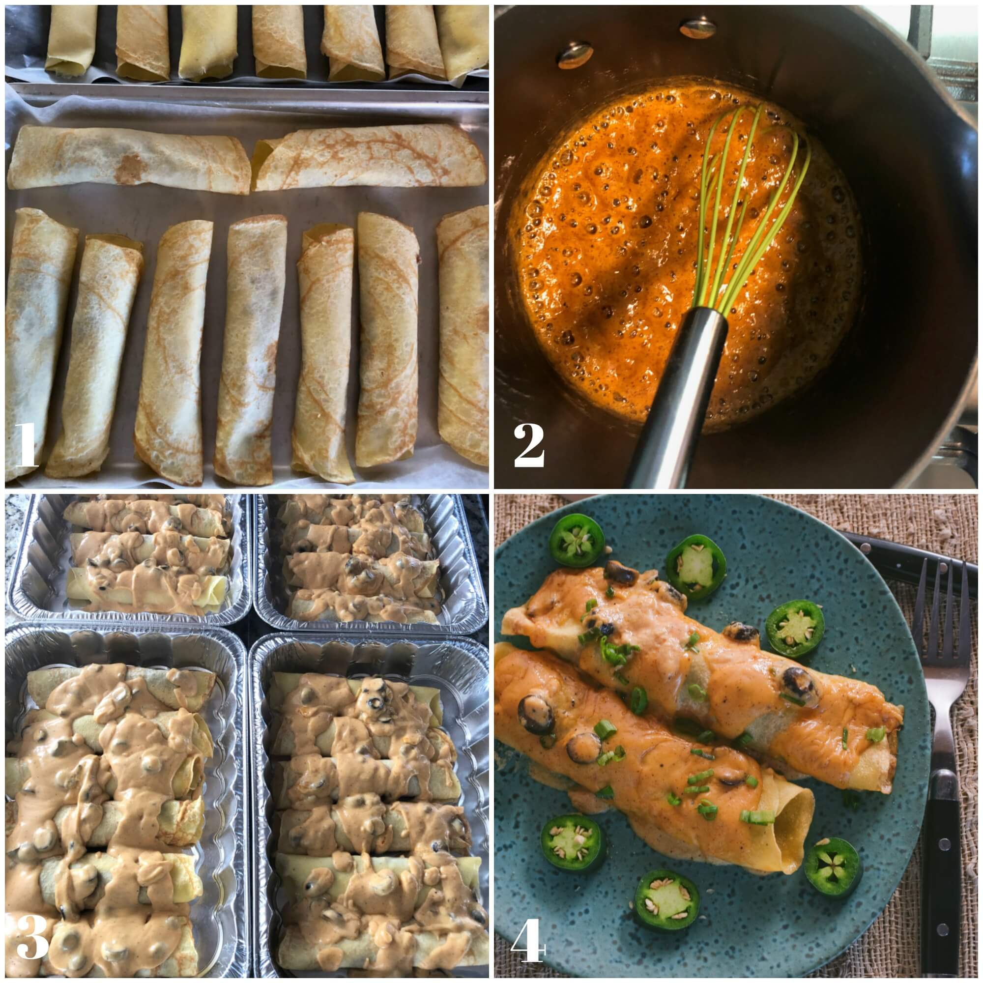 Collage of the second set of step for making Spicy Beef Enchiladas Recipe. 