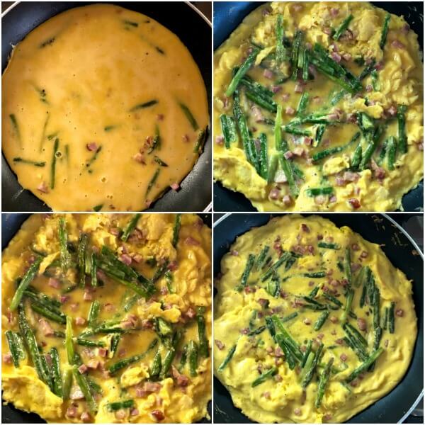 Collage of the second set of steps on how to make an asparagus frittata. 