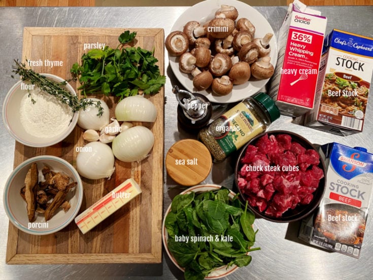 All the ingredients for the mushroom beef soup 