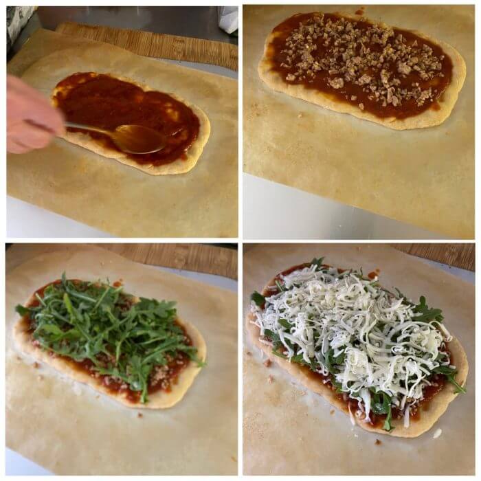 Collage of the topping we made for the Roman pizza. 