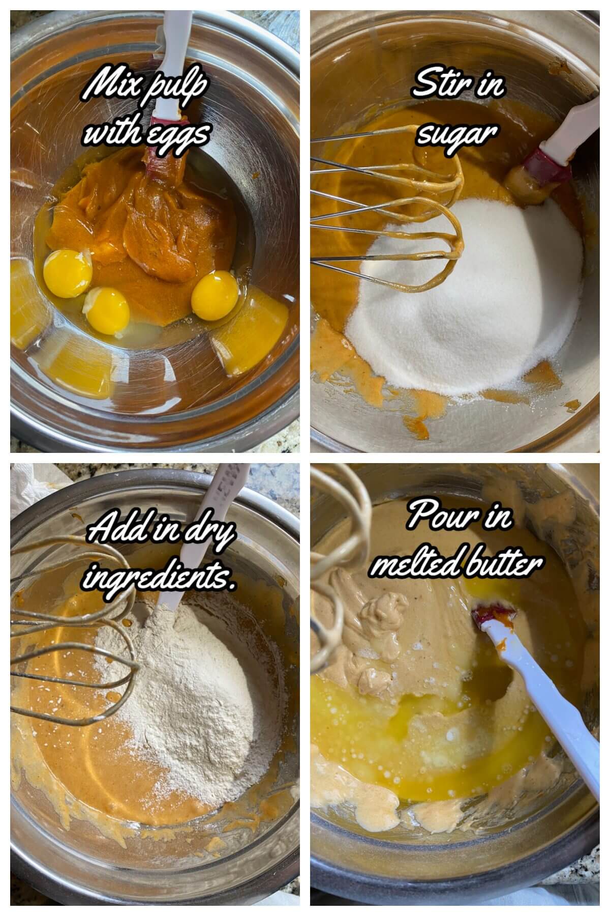 Collage of the first four steps to making Persimmon Pudding