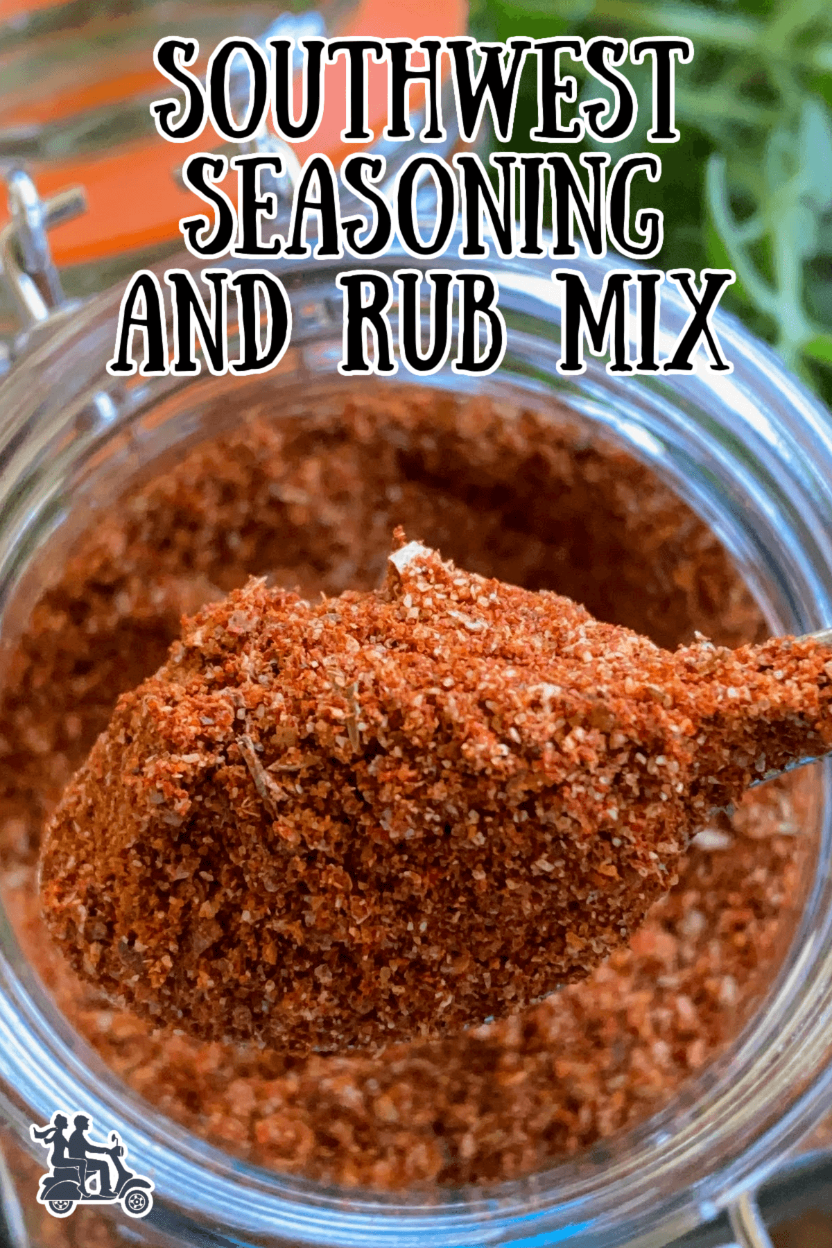 A glass jar filled with Southwest seasoning and rub mix. 