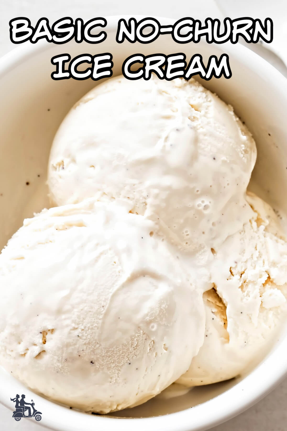 Three scoops of vanilla ice cream in a bowl is a no-churn recipe. 