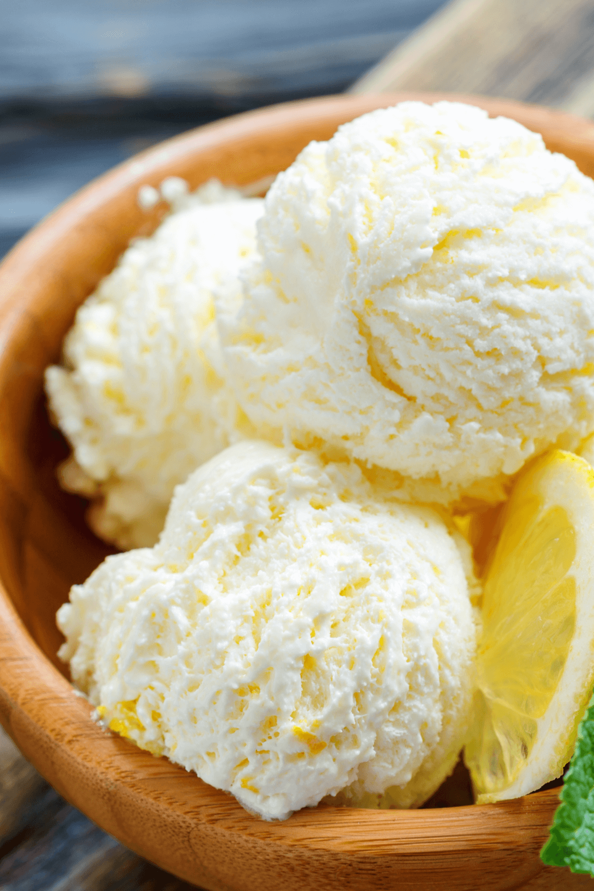 Lemon No-churn ice cream in bowl. 