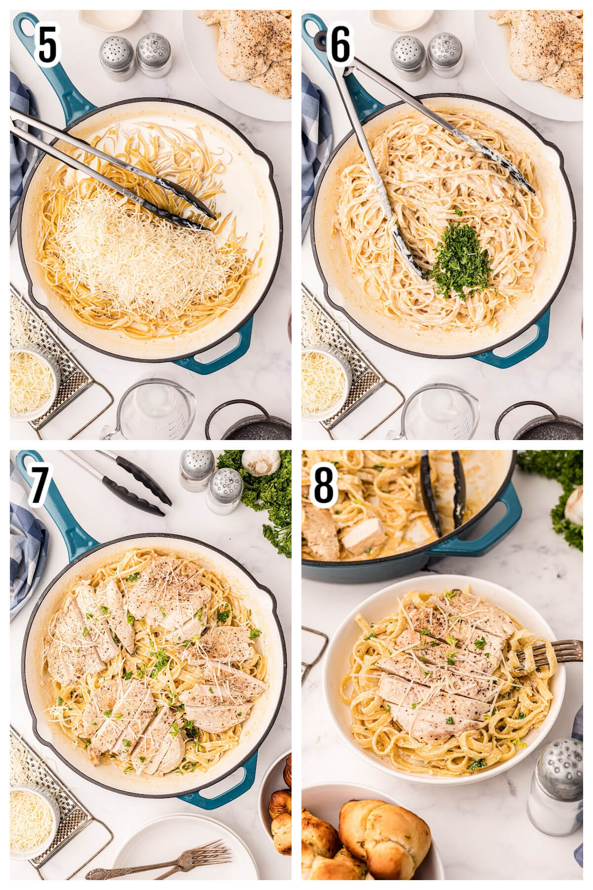The second set of instructions fro making the American-Italian pasta dish with chicken. 