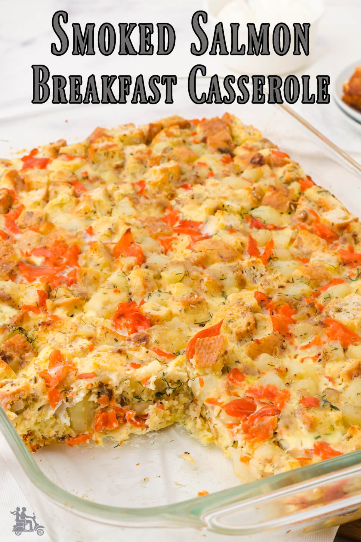 Lox and Egg Casserole Bake in a baking dish. 