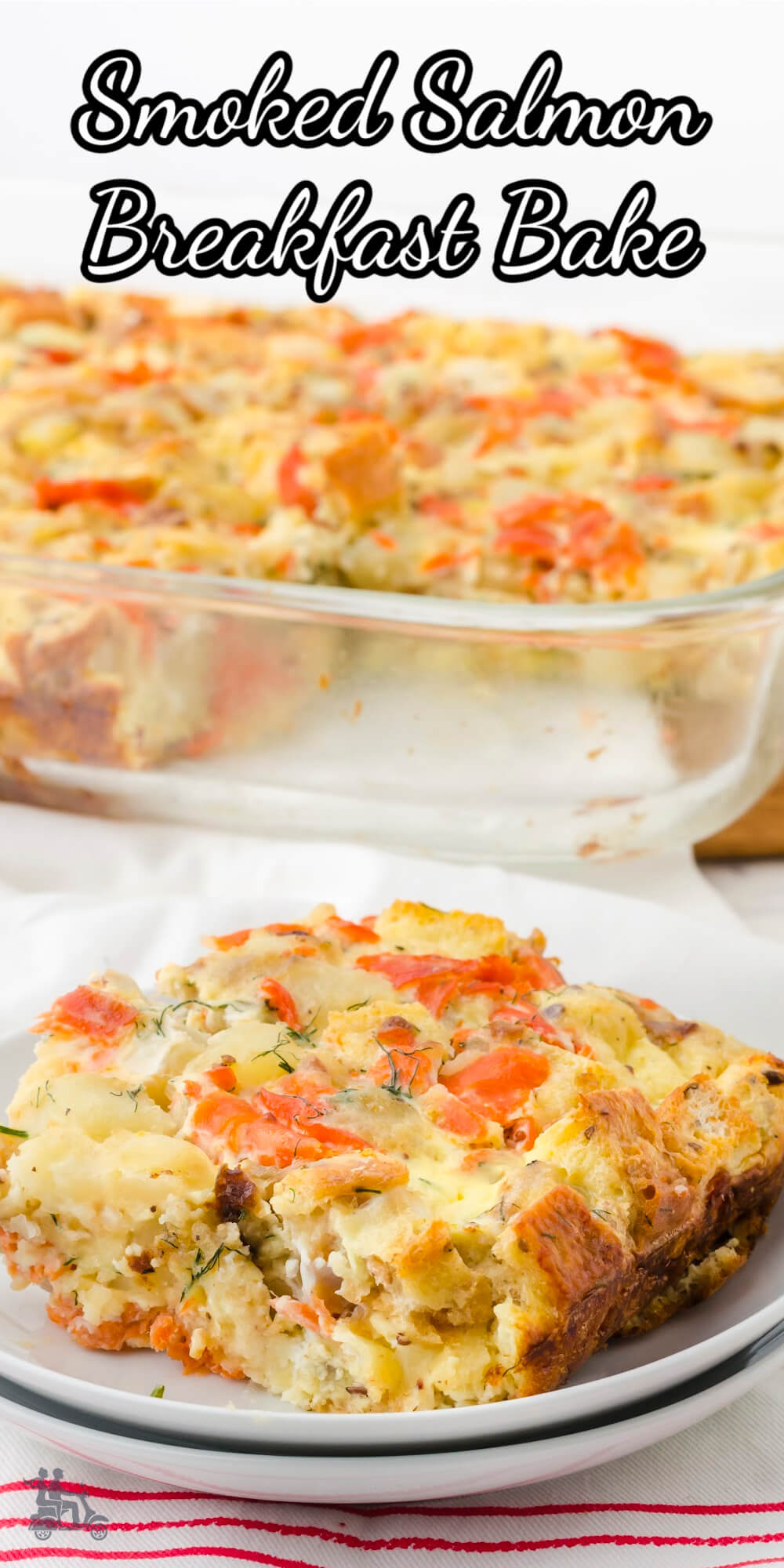 This breakfast egg casserole is a delicious mixture of smoke salmon, potatoes, eggs, cream and seasoned with fresh chives ,dill, shallots and a touch of Dijon mustard. It's easy to make the night before then just pop in the oven when you're ready. This makes an excellent brunch dish during the holidays or for a special occasion. It's also easy to halve for a smaller group. #eggcasserole #smokedsalmon #breakfastcasserole #smokedsalmonbreakfast.