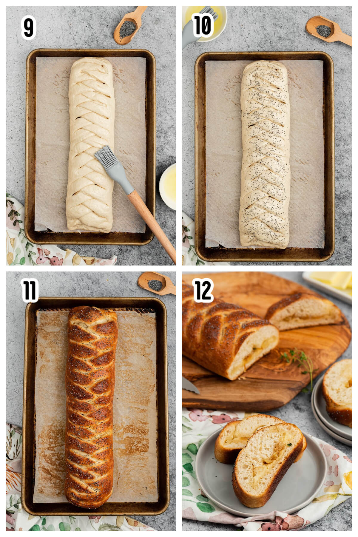 Collage with 3rd set of instructions to make the appetizer bread. 