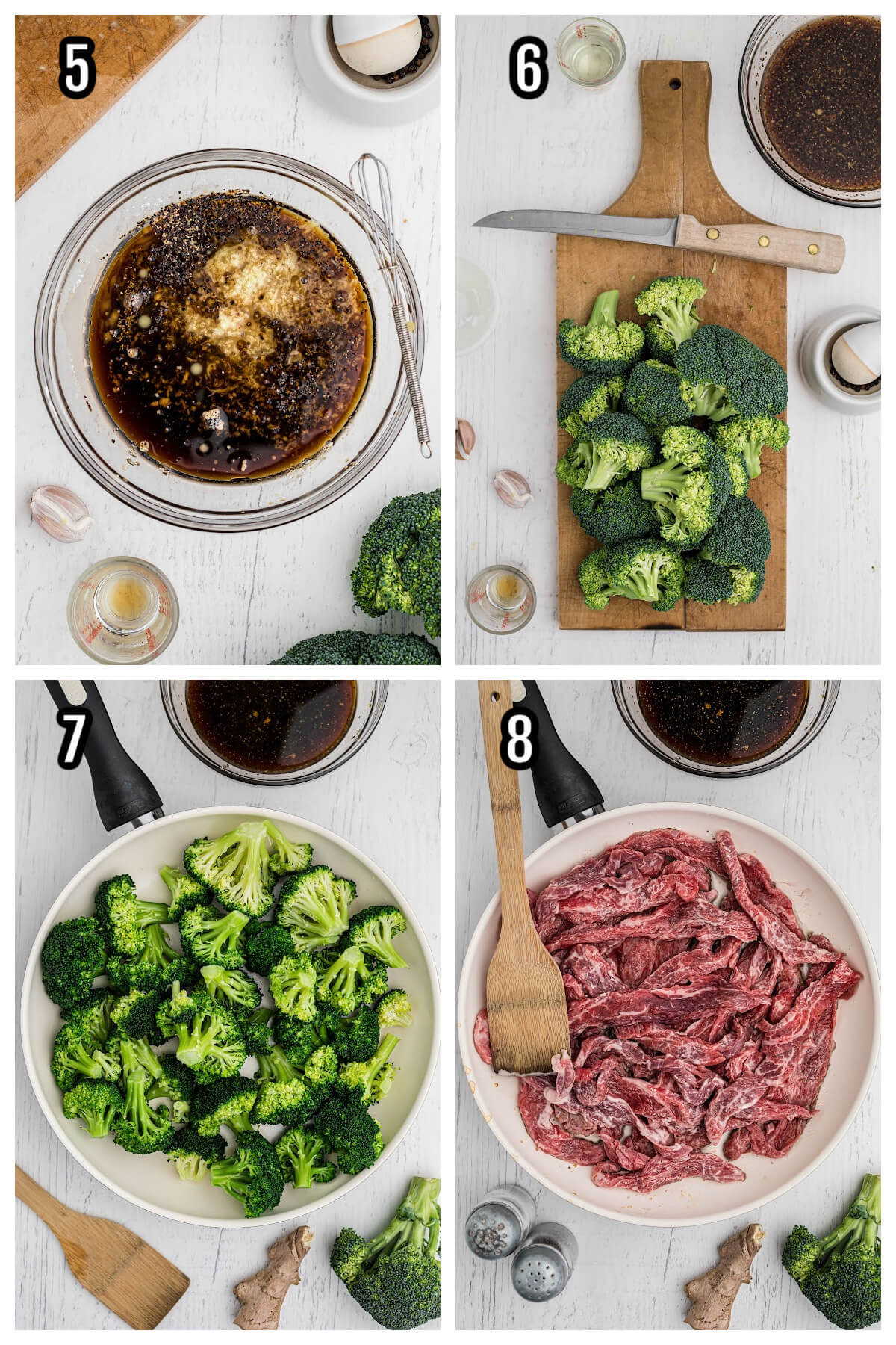 Steps 5-8 for Broccoli Beef Recipe. 
