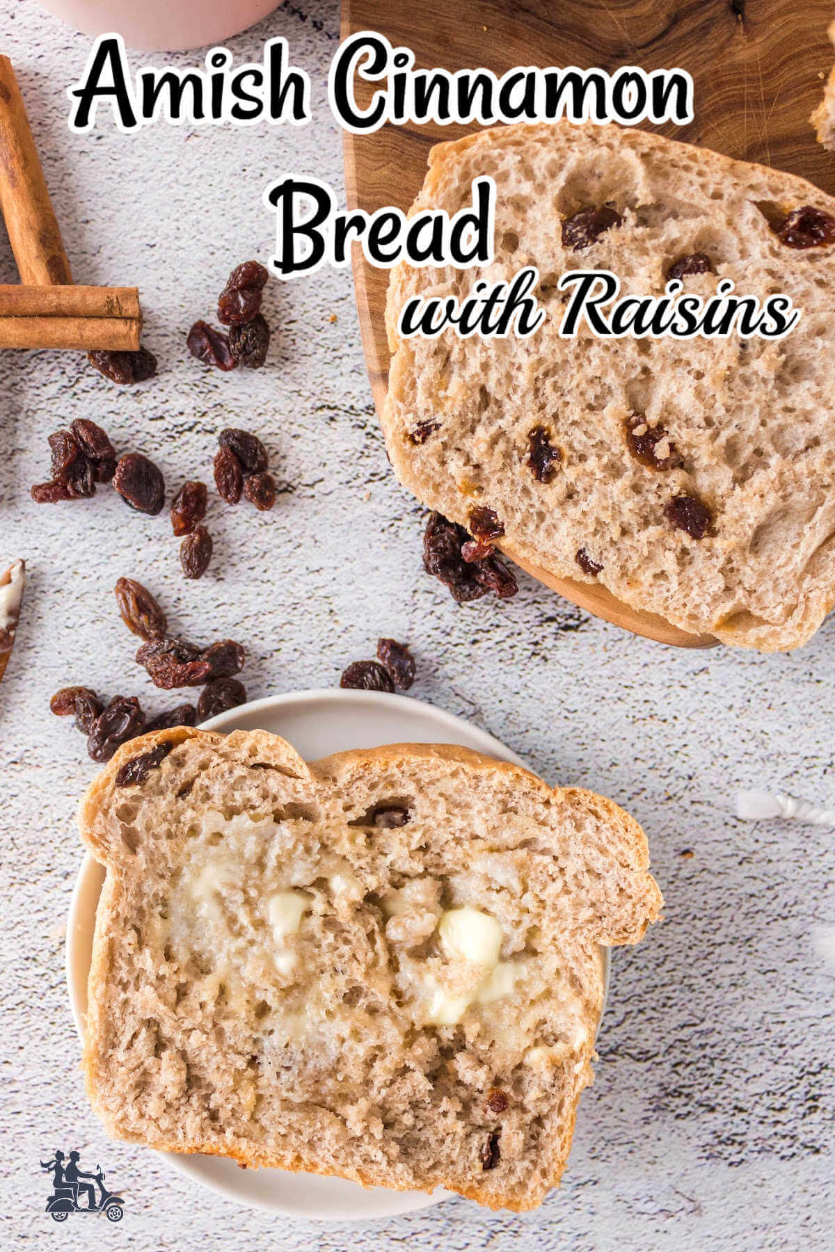 Amish Cinnamon Bread Recipe is a delicious moist breakfast bread filled with aromatic cinnamon and studded with raisins. A wonderful way to start the day with a slice or two of this easy to make homemade yeast bread. The cinnamon and raisins are added to the entire loaf of bread instead of just including them in the swirls. This is a family favorite you'll want to have on hand to enjoy either for breakfast or a snack.