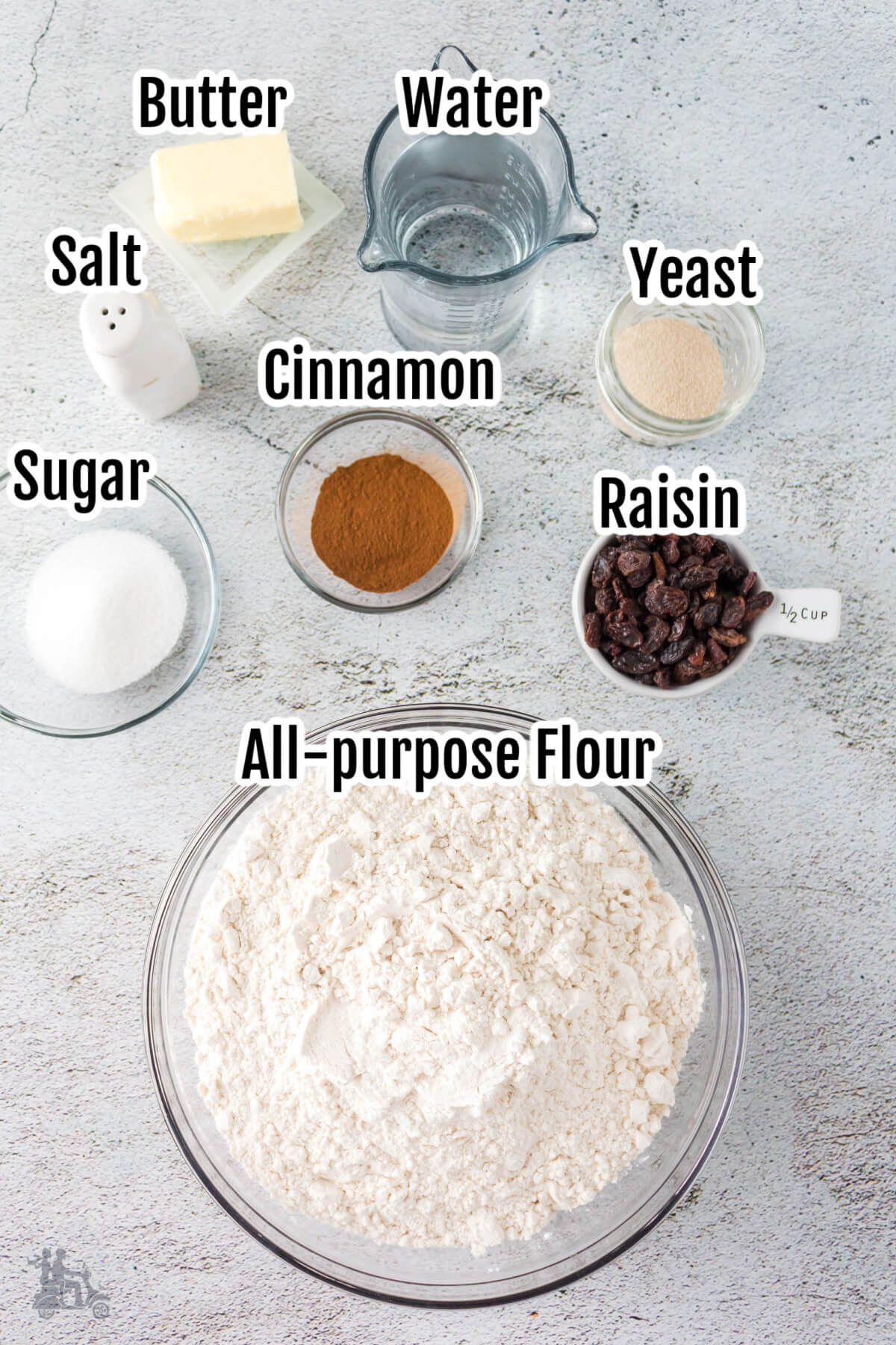 Ingredients for Cinnamon Raisin Breakfast bread. 