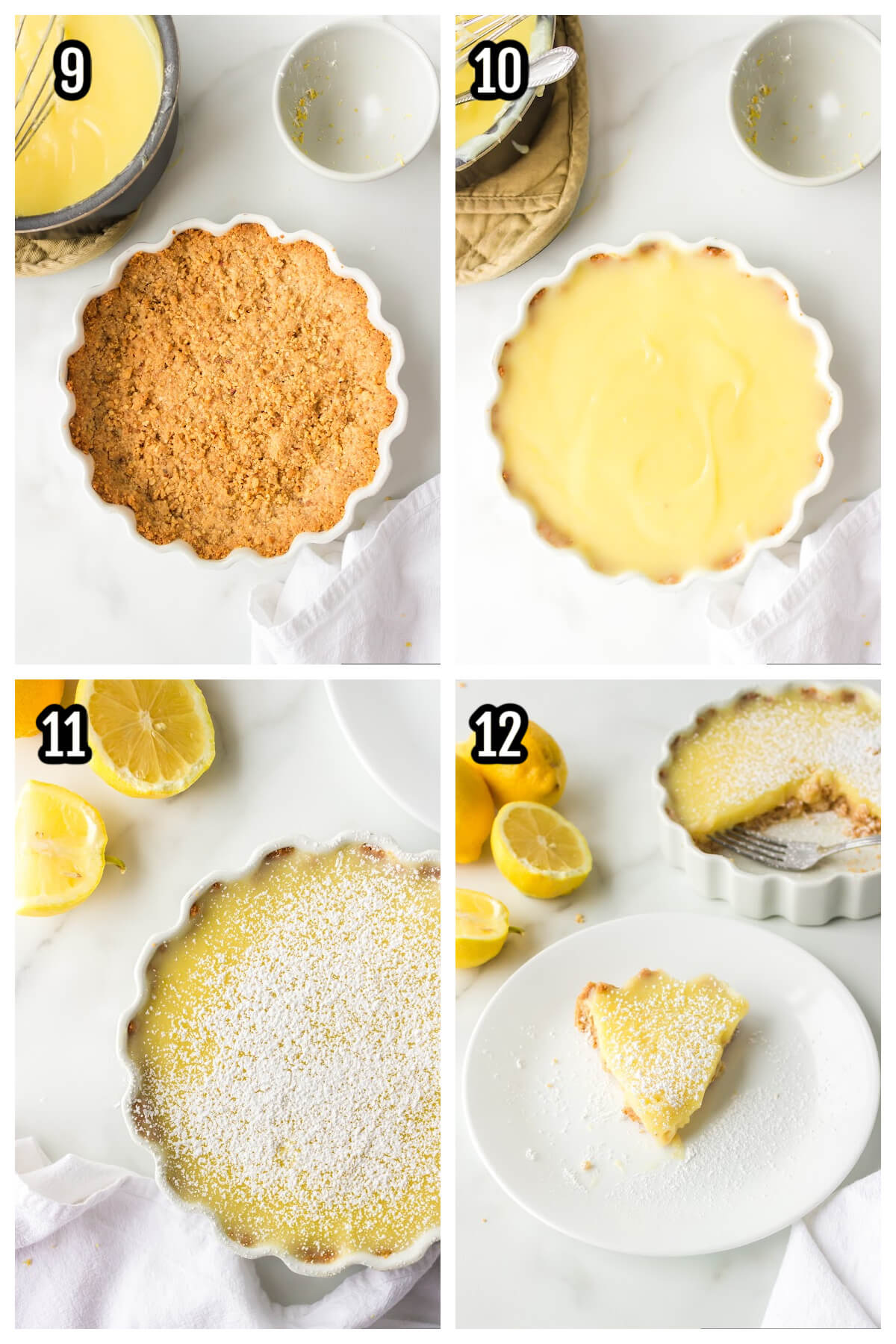 Third set of steps for making the lemon tart with biscotti crust.