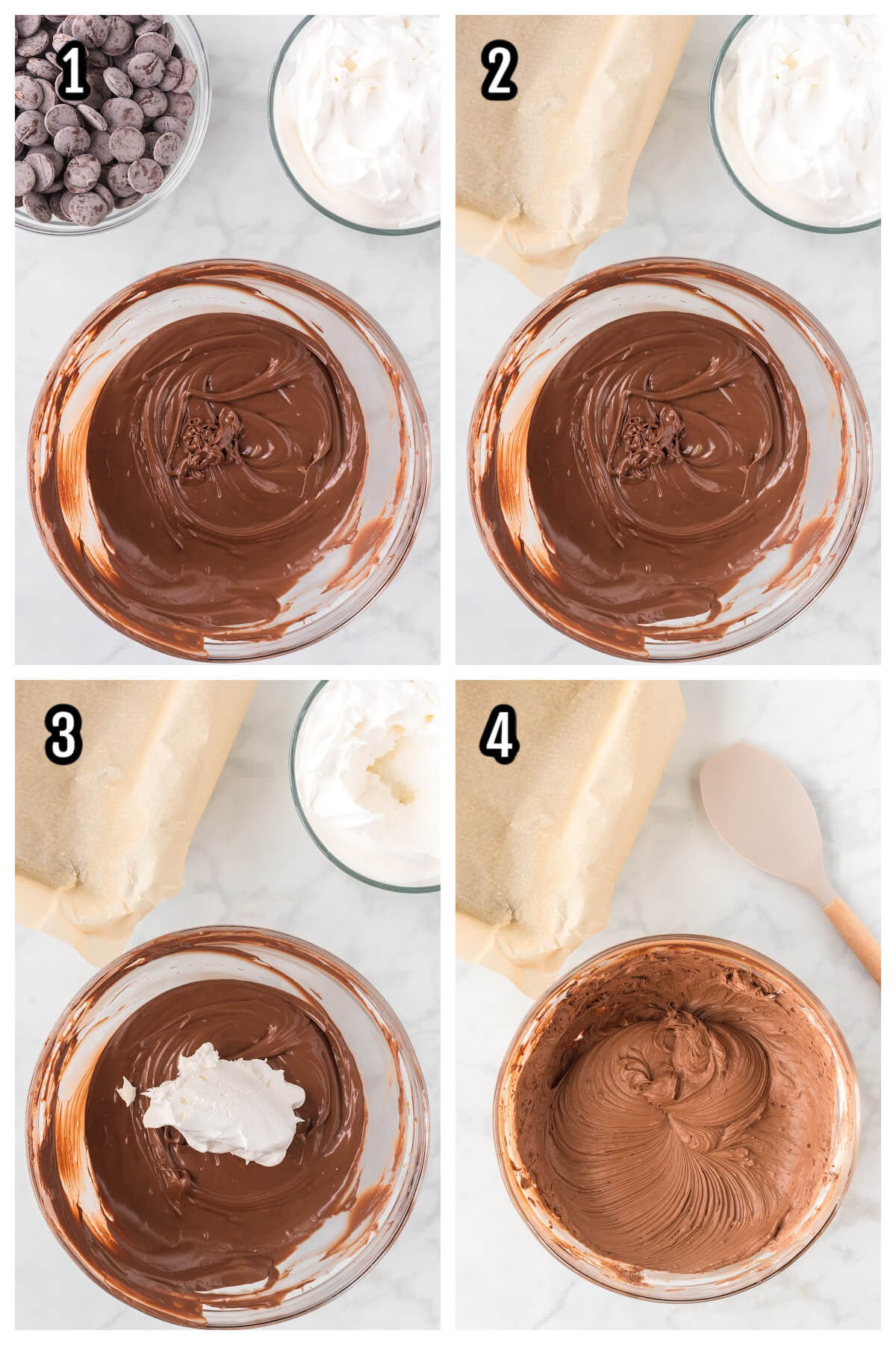 Collage of first four steps to making the Chocolate truffle candy. 