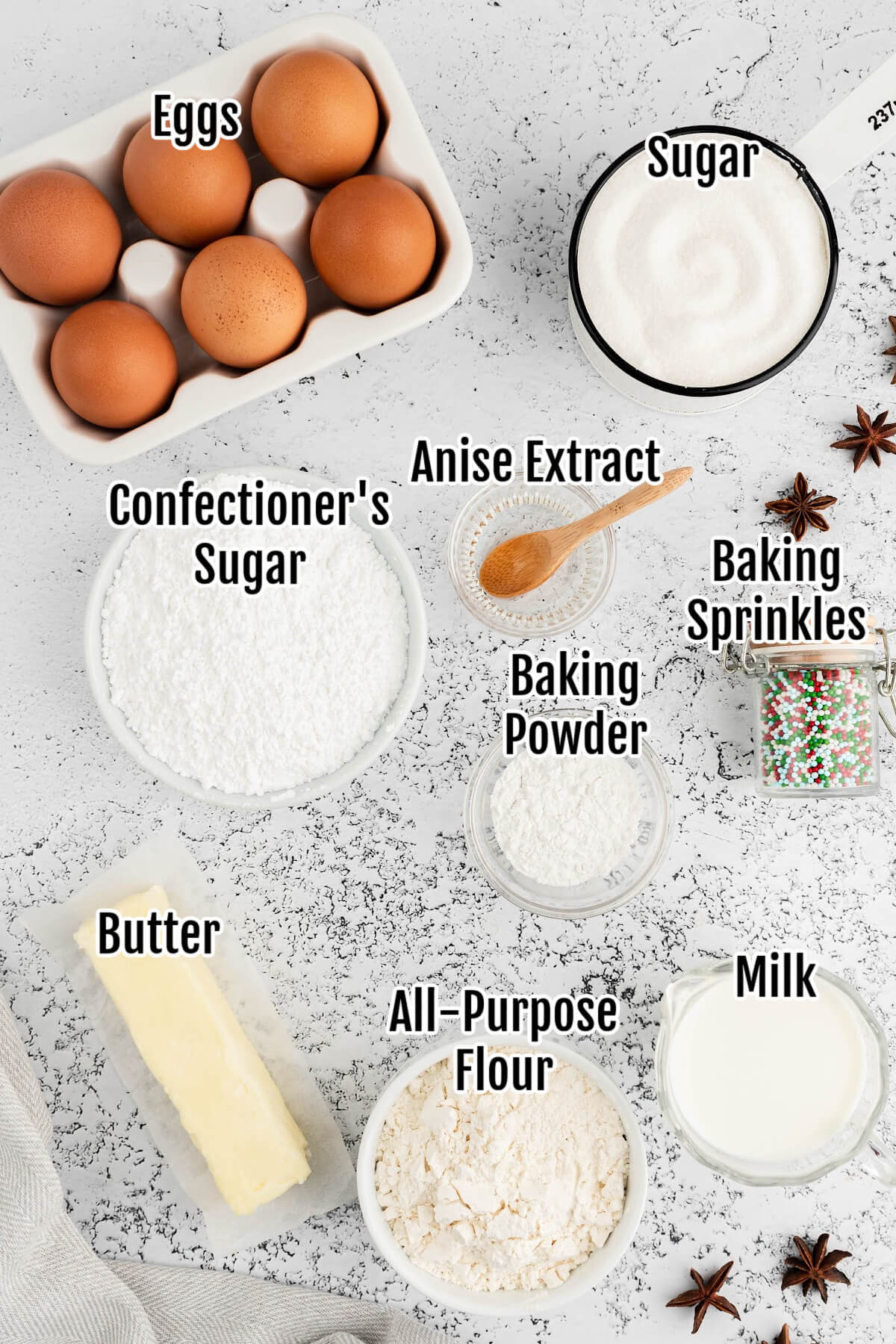 Image of the ingredients for the Classic Italian Christmas Cookie Recipe. 