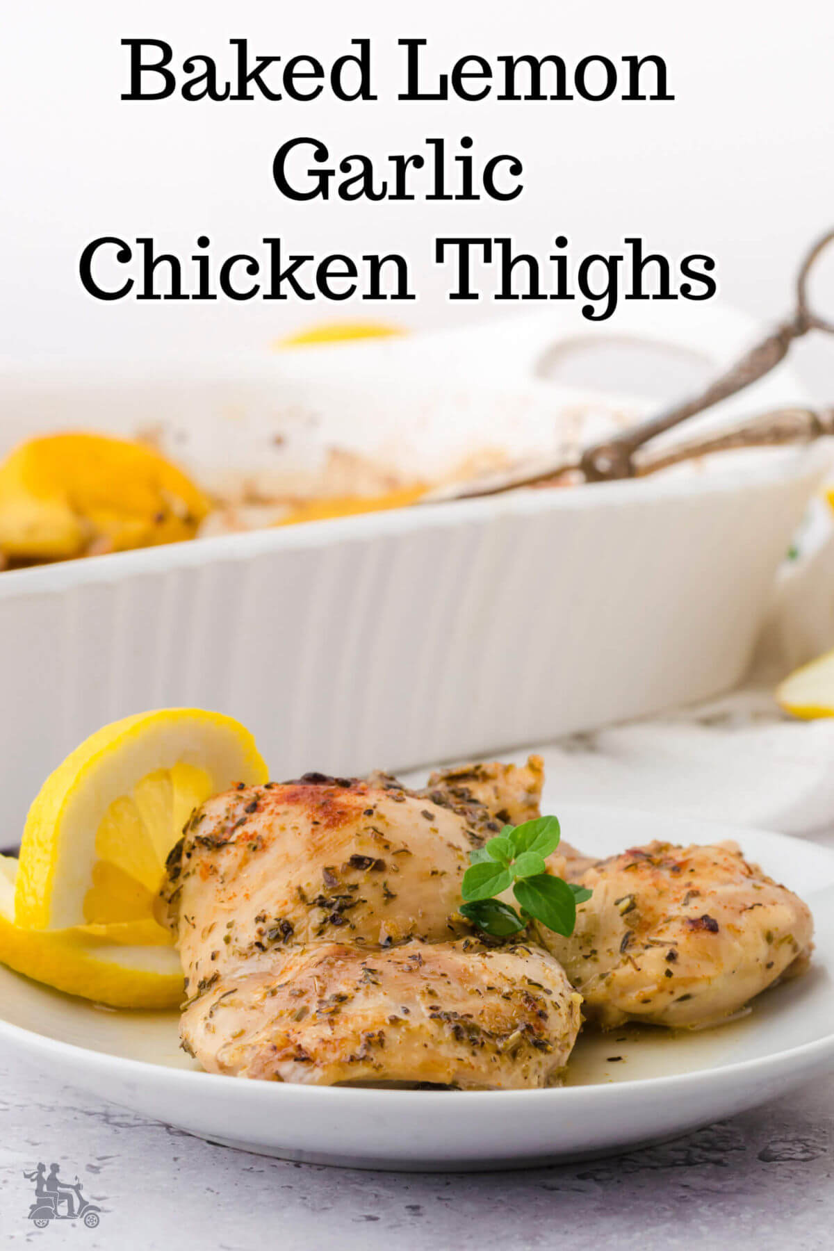 Boneless skinless chicken thighs roasted in a lemon and garlic marinade.