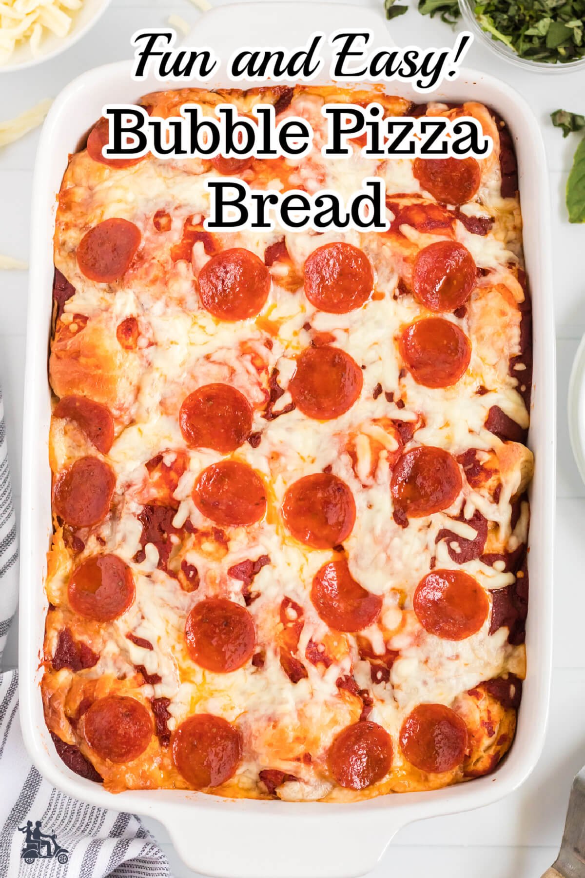 A fun pizza bread made up of refrigerated biscuits and pizza sauce with mozzarella cheese. 