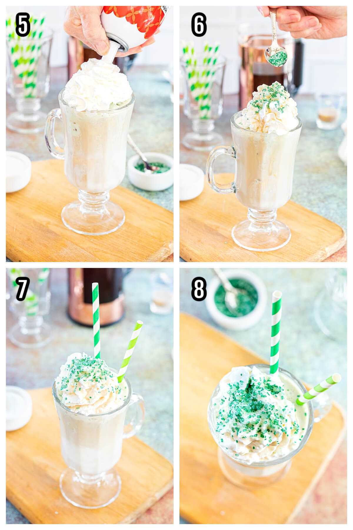 Second set of instructions for making Iced Irish Coffee with Bailey Irish cream and pistachio ice cream. 