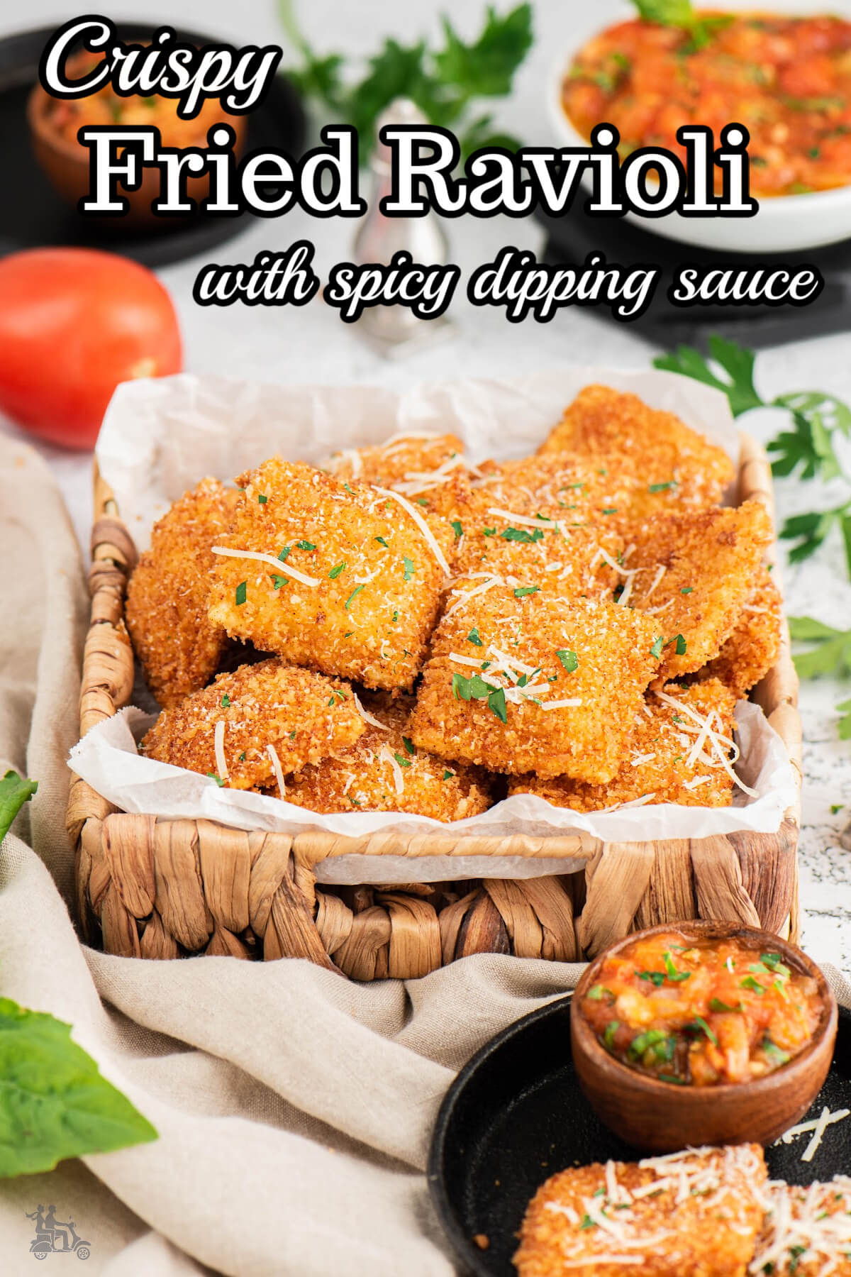 Basket of fried ravioli. 