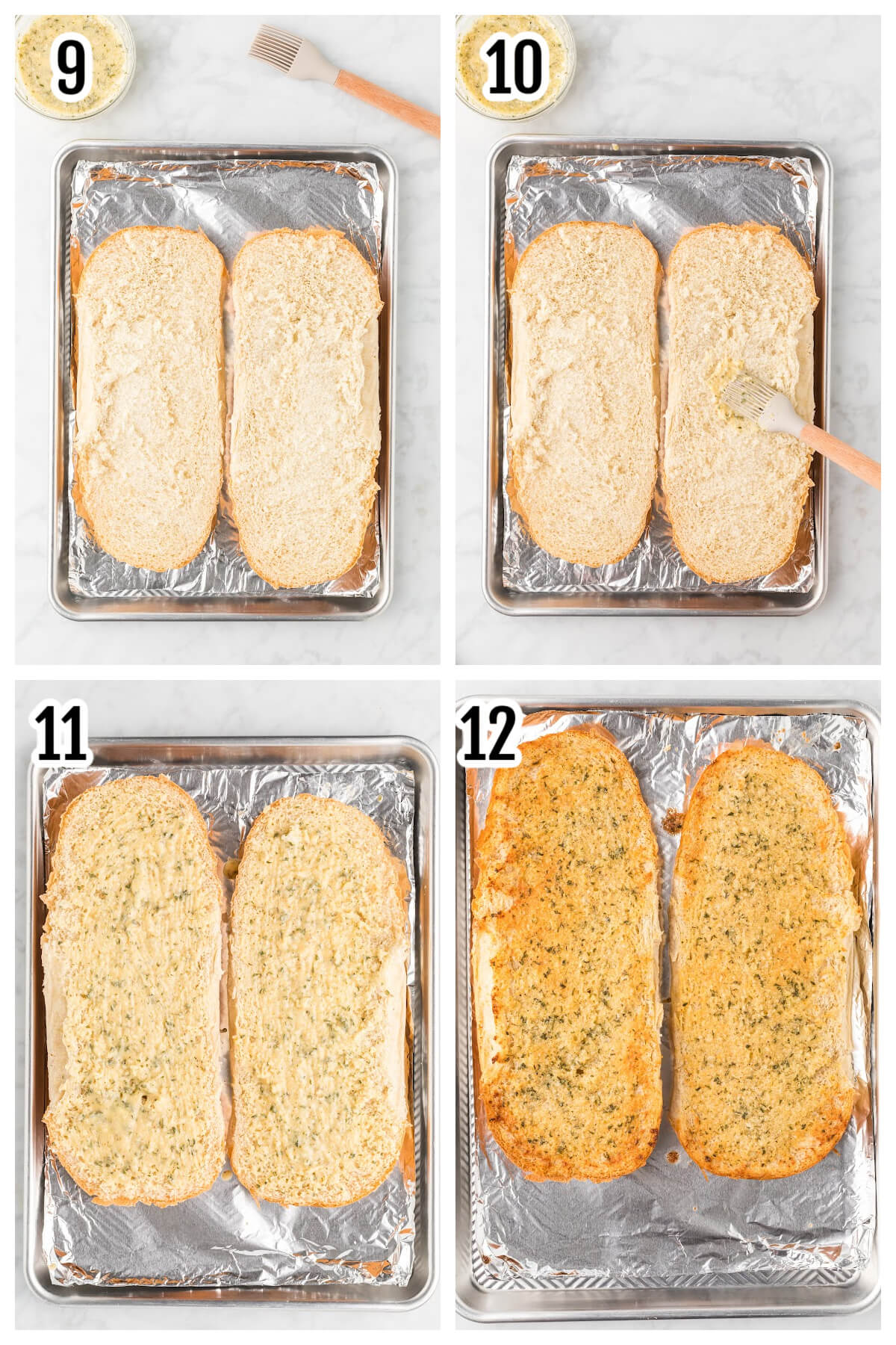 Third and final set of steps to making garlic bread. 