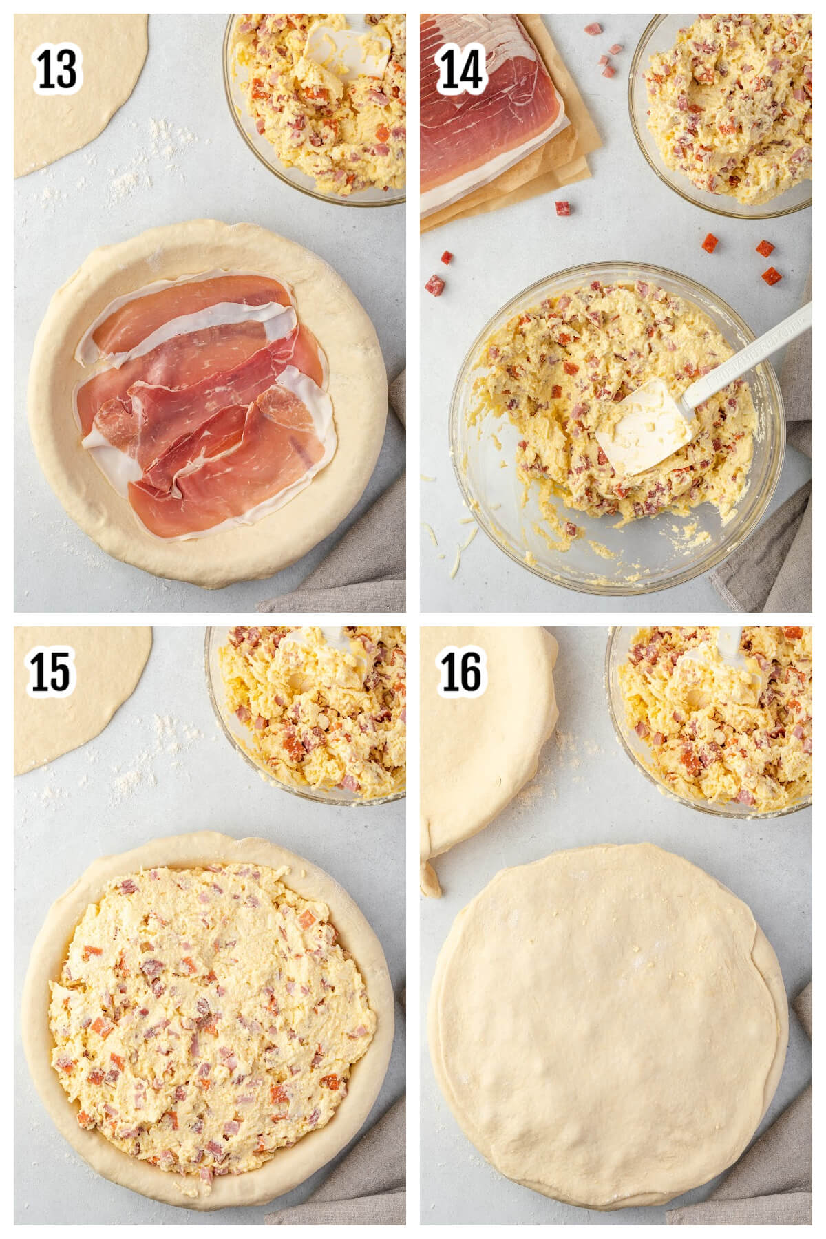 Fourth step collage of pizza rustica recipe. 