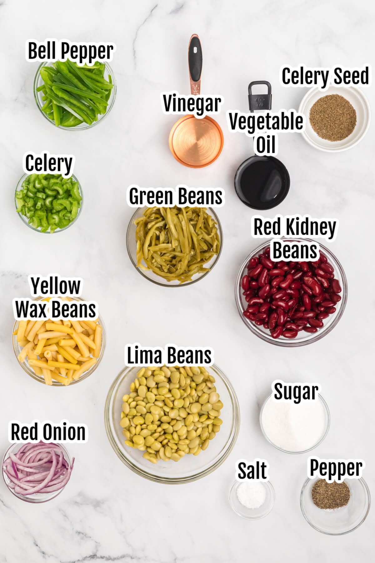 Image of the ingredients for the bean salad recipe.