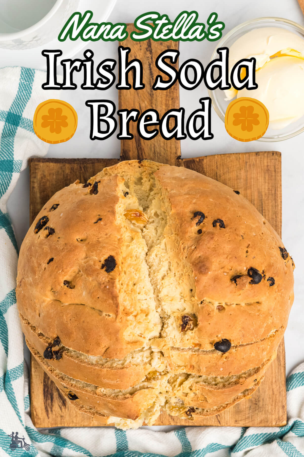 Round bread loaf sliced on cutting board.