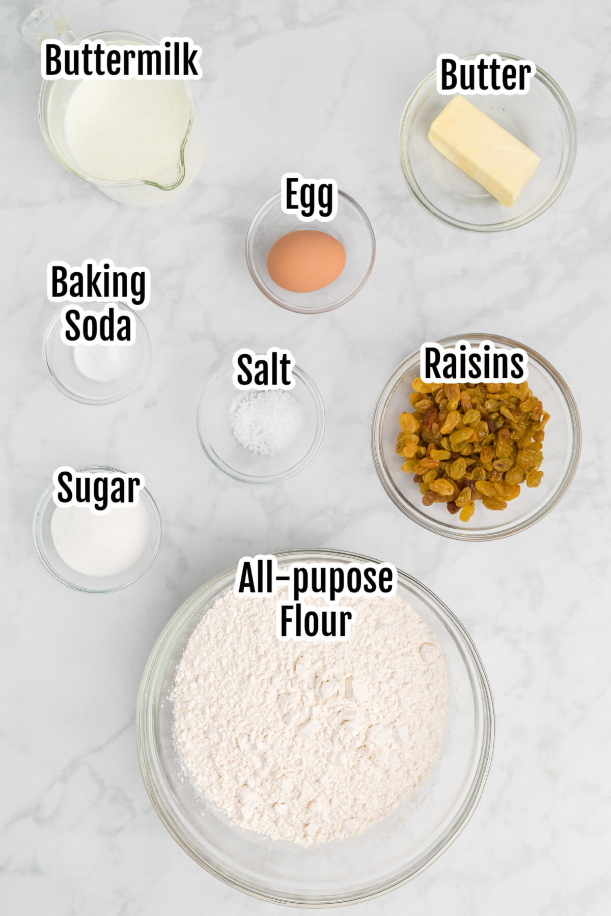 Image of ingredients for the Irish bread.