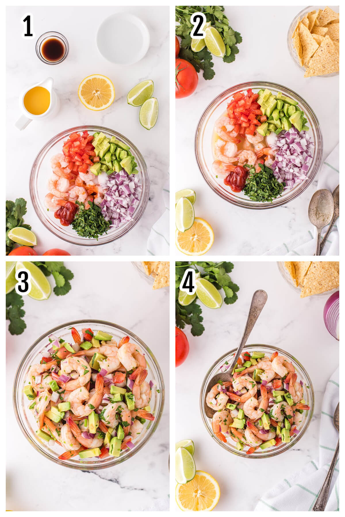 First four set of steps for making the shrimp appetizer. 