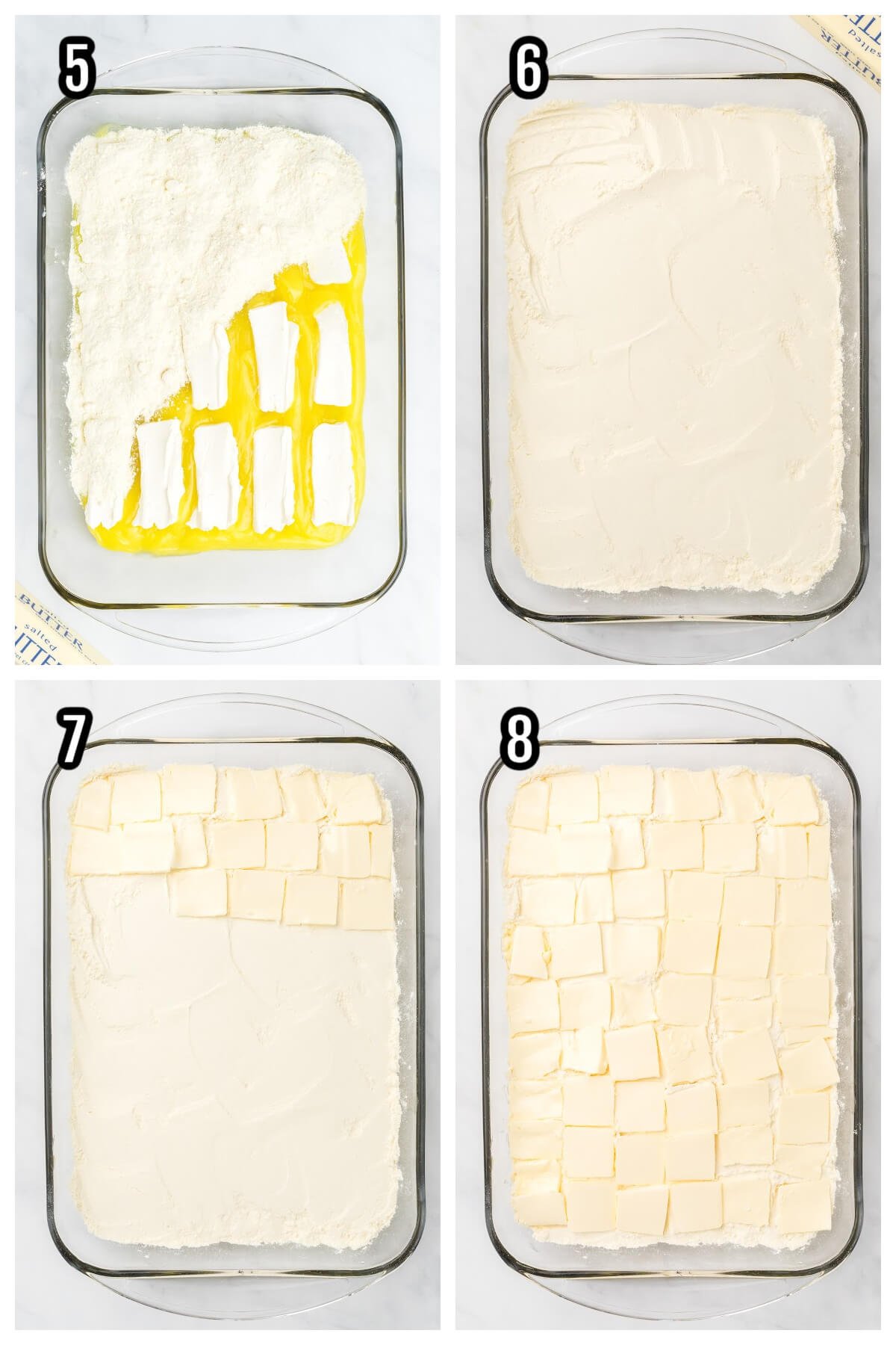 Second set of four steps to making the recipe for lemon cake with cream cheese. 