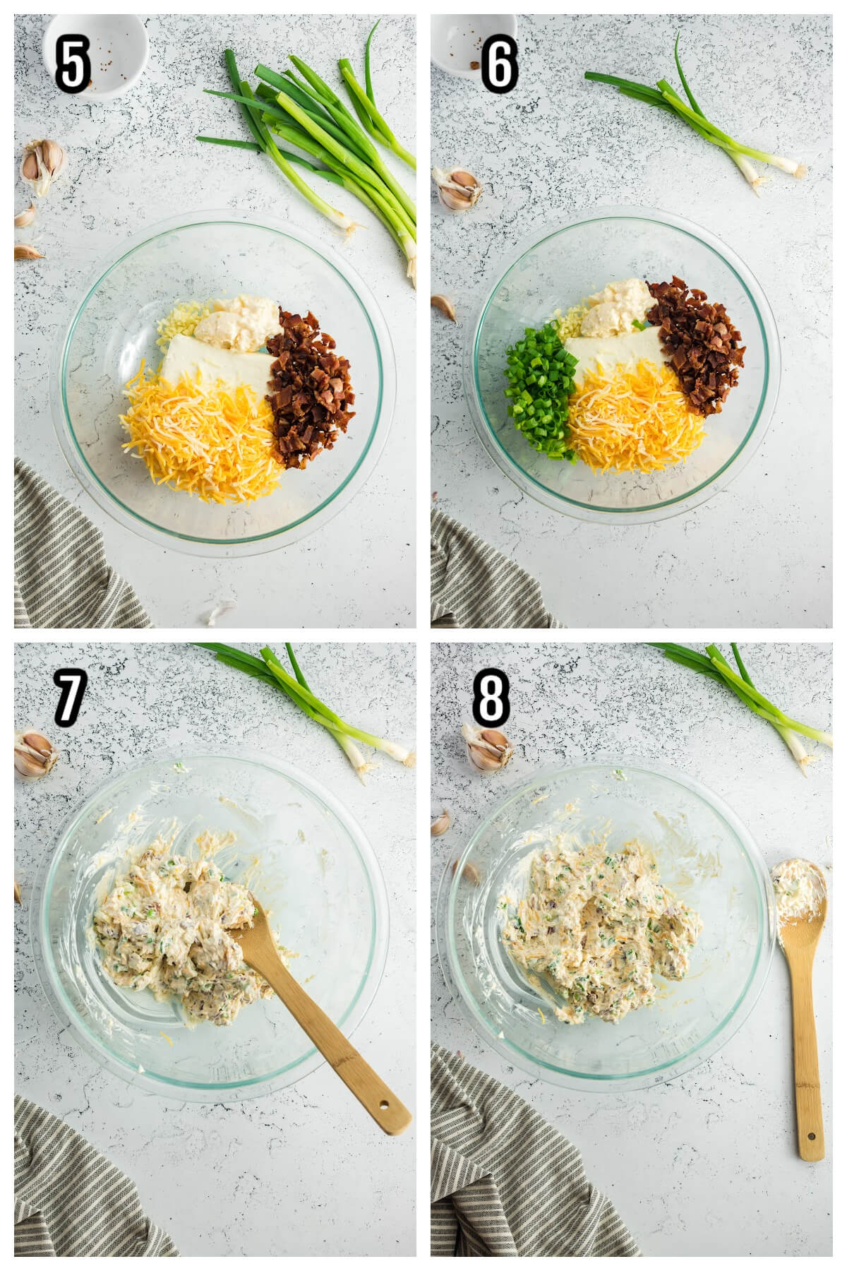 Second Set of four steps to make the Million Dollar Cream Cheese Dip with Bacon and Almonds.