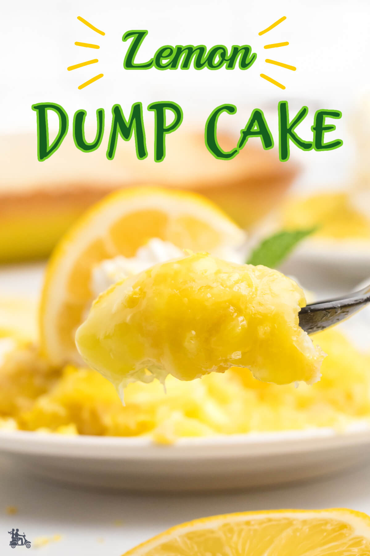 Serving of Lemon Dump Cake with Whipped Cream. 