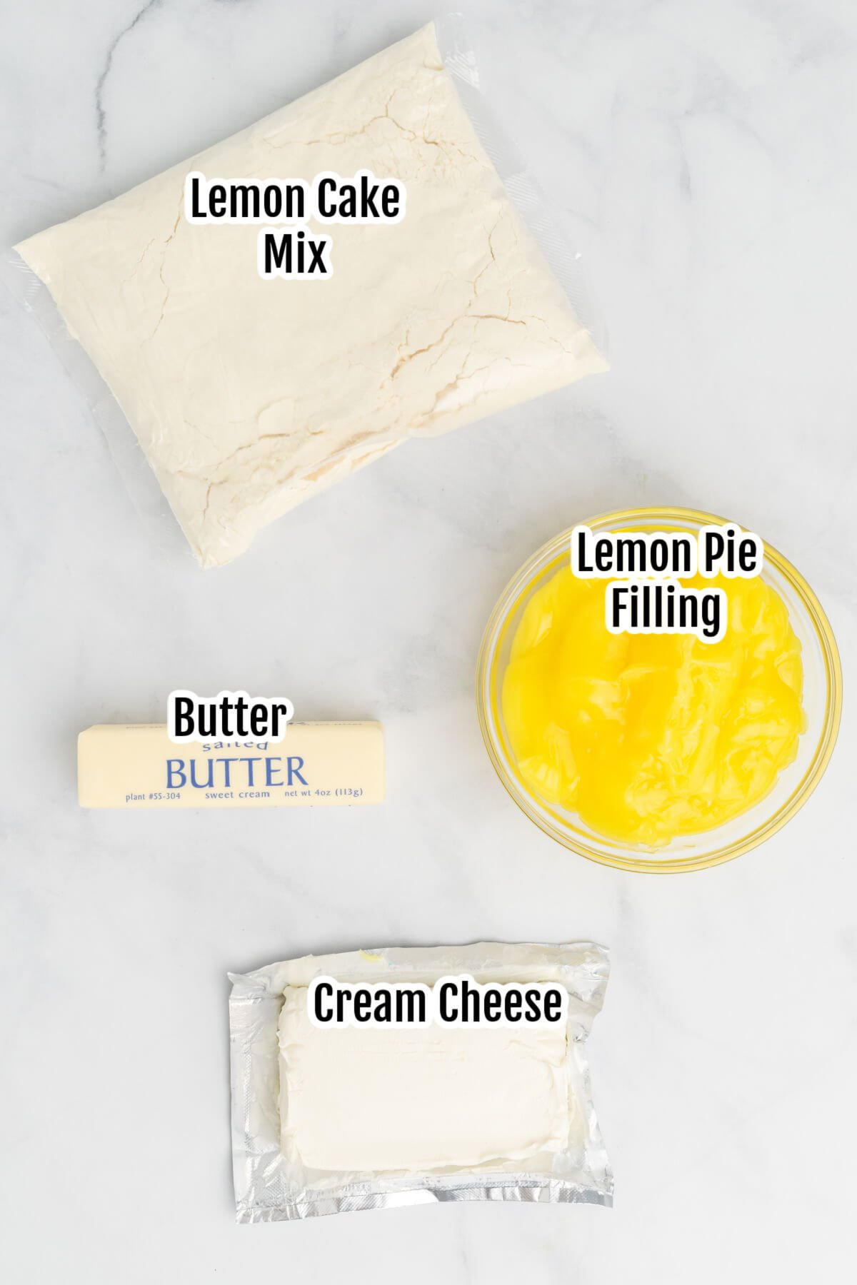 Image of the ingredients required for making the Lemon Dump Cake Recipe.