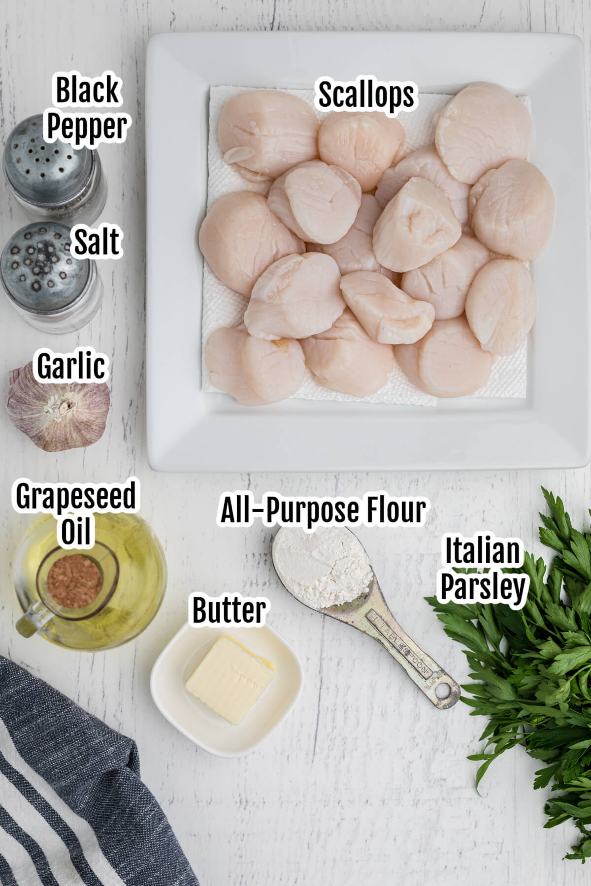 Image of the ingredients needed for making seared scallop recipe.