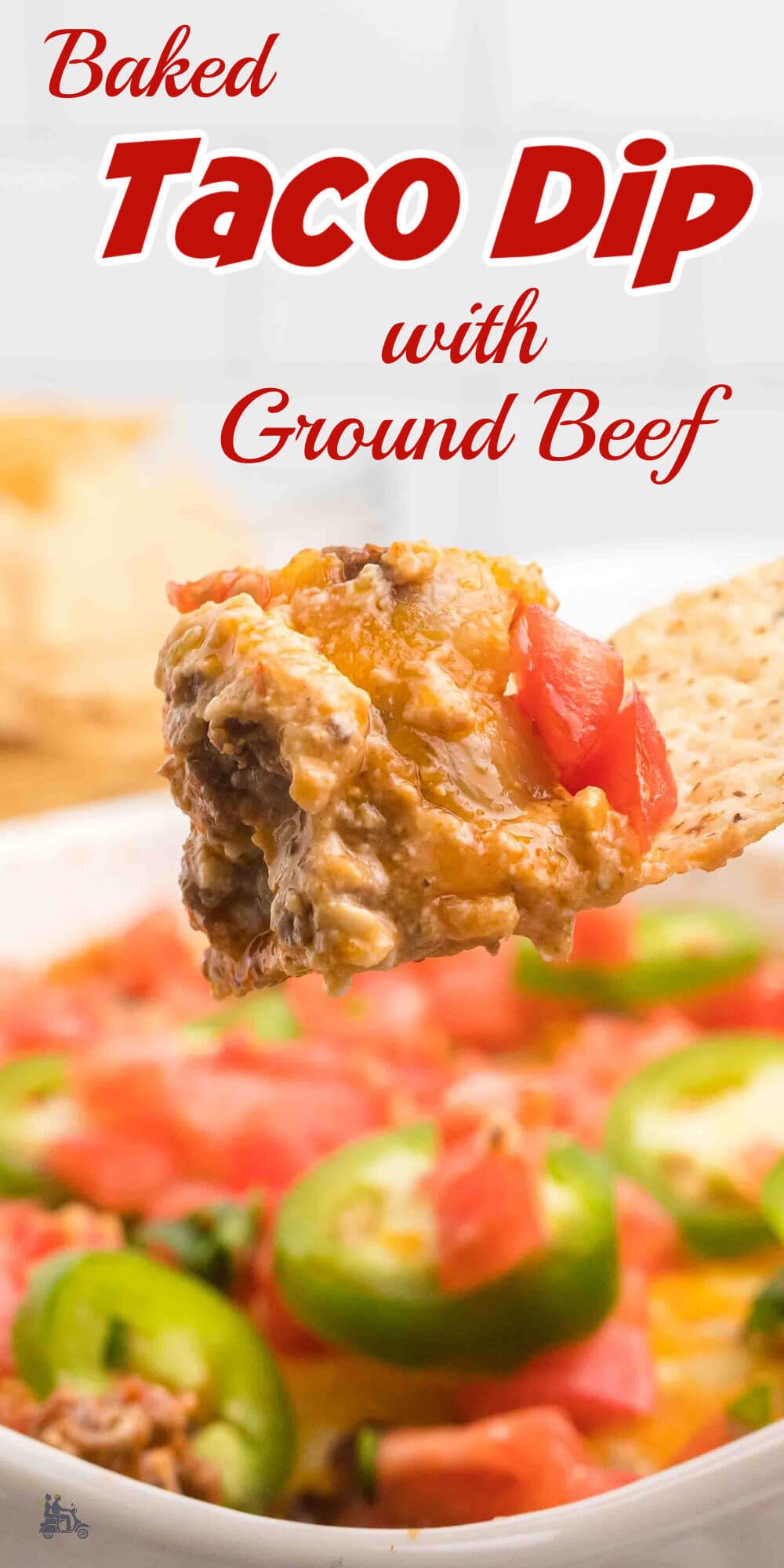 This baked taco dip is insanely easy to whip up with various taco-inspired layers starting with cream cheese and sour cream base, seasoned and browned ground beef, salsa, shredded cheese, freshly diced tomatoes, and jalapeños…and anything else your heart desires! You may also substitute the ground beef with chicken, pork, or turkey.