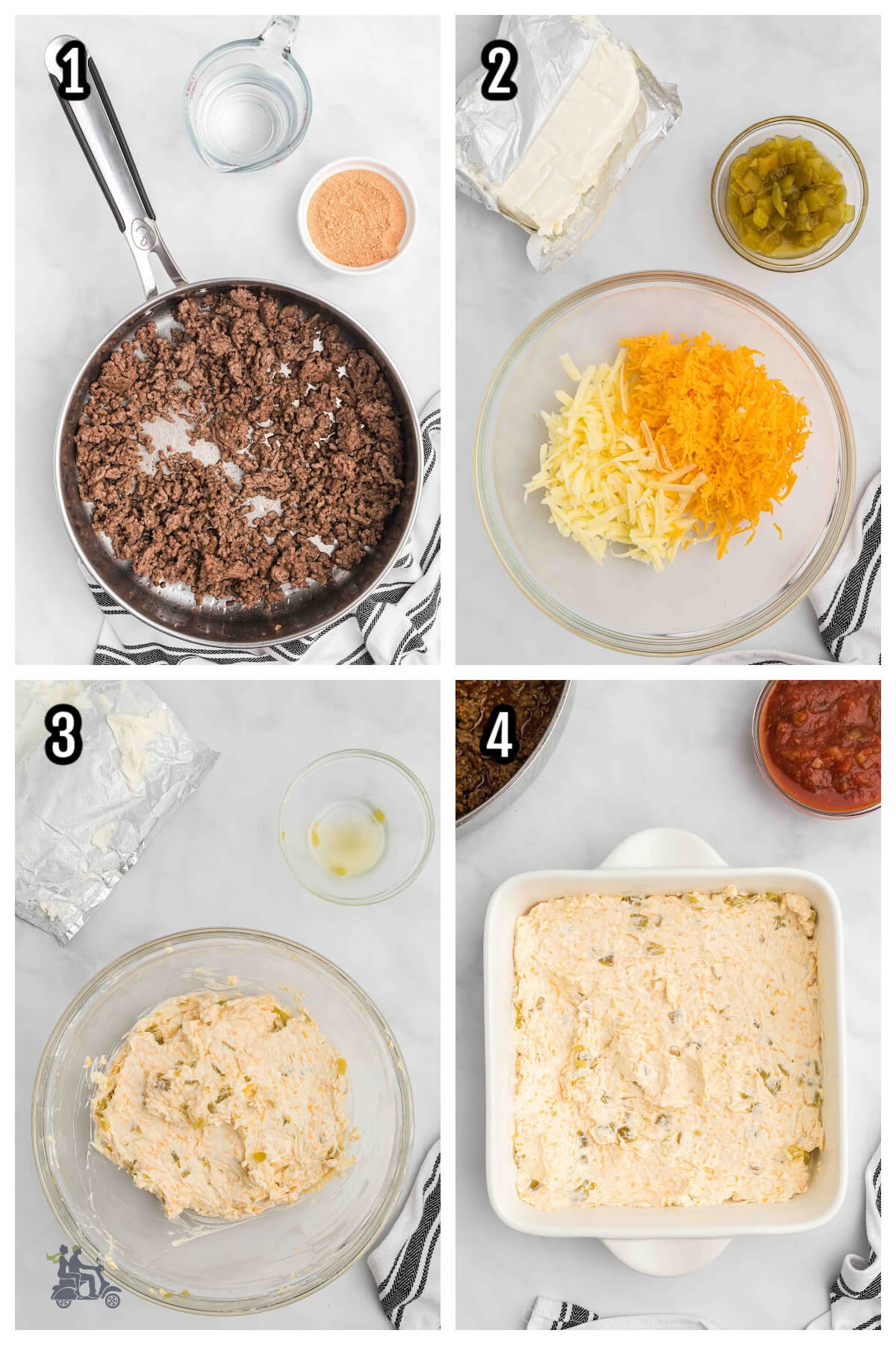 First set of steps for making the taco dip appetizer. 