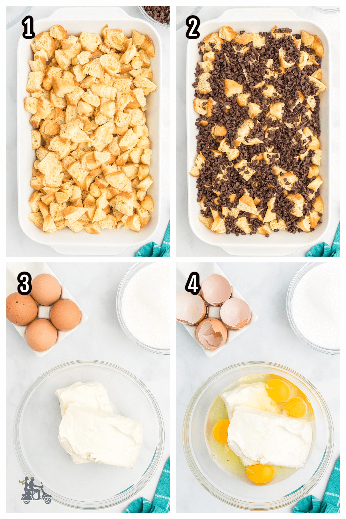 The first set of steps to making the French Toast style breakfast casserole. 