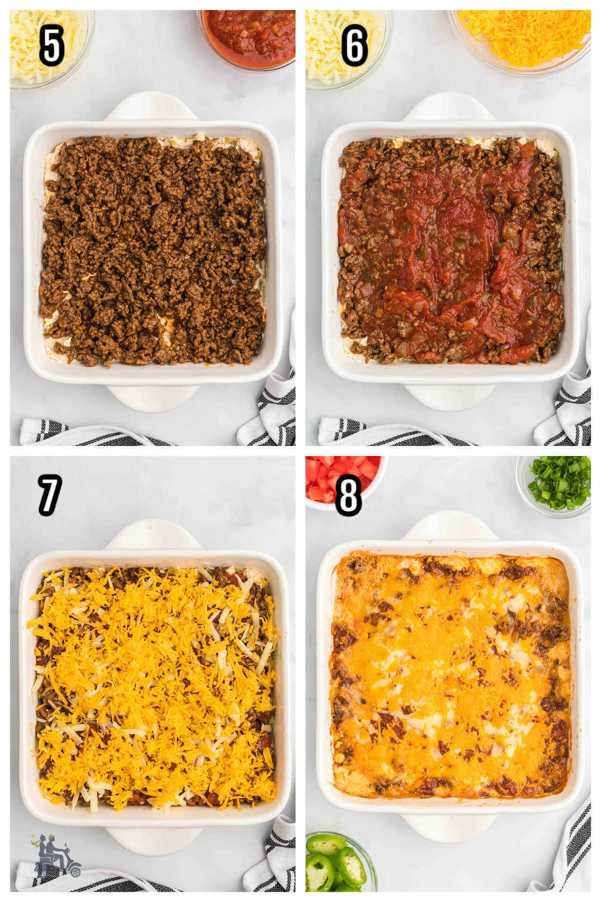 Second set of four steps to making the cream cheese taco dip. 