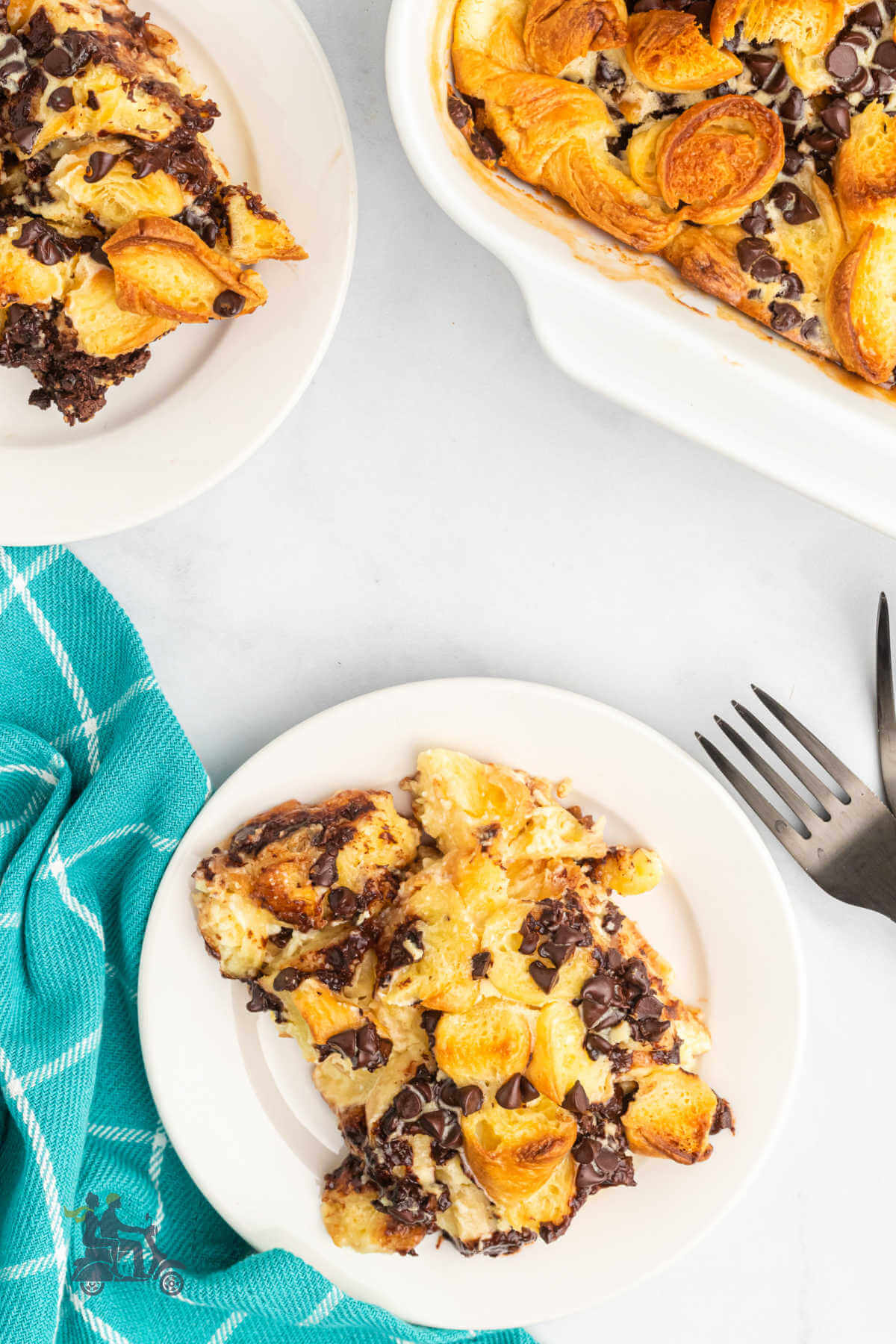 Two servings of Chocolate Croissant Breakfast Bake without the dollop of whipped cream. 