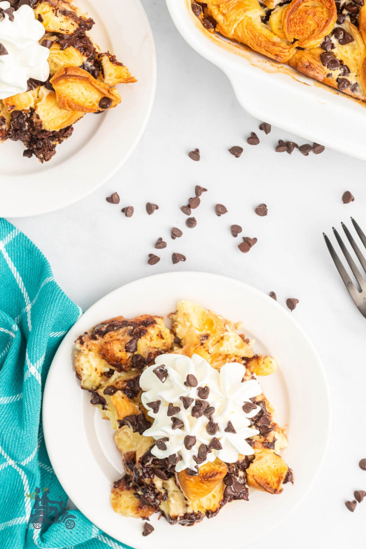 Overhead view of Chocolate Croissant French Toast Casserole.