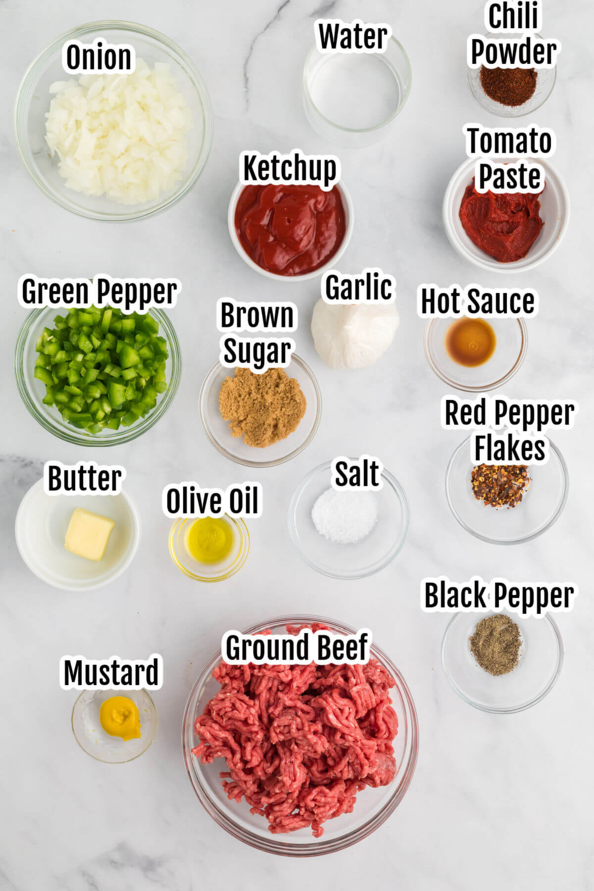 Image of the ingredients for Sloppy Joe recipe. 